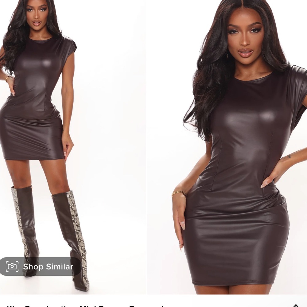Brown faux leather dress